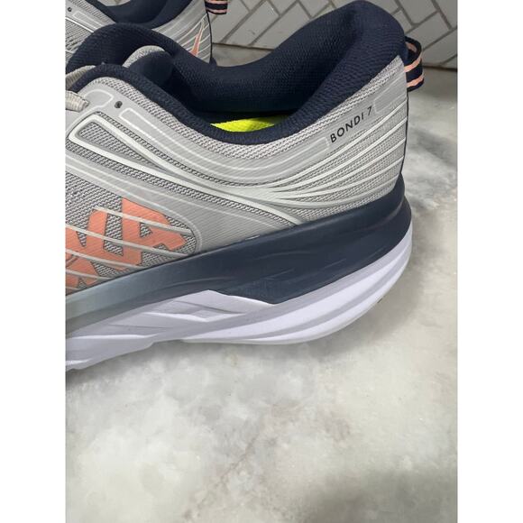 Hoka One One Bondi 7 Women’s Running Shoes Size 9 Gray Coral Navy Cushioned - Picture 6 of 10